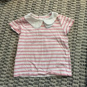 Jacadi Pink and White Striped Tee with Peter Pan Collar
